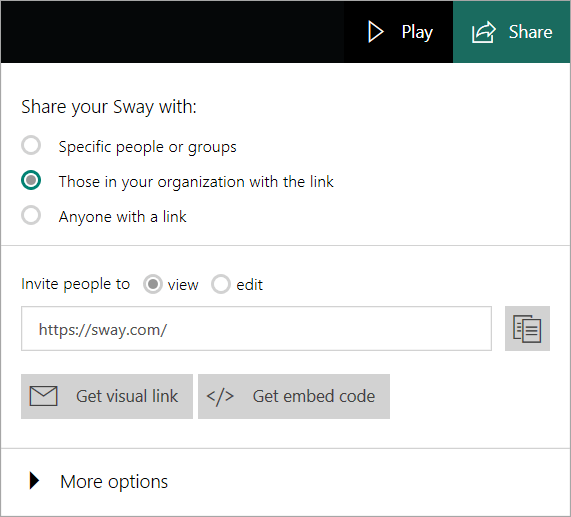 Sway menu from your organizational account