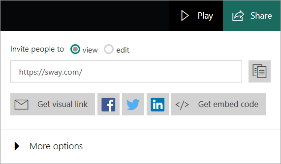 Sway menu from your Microsoft account